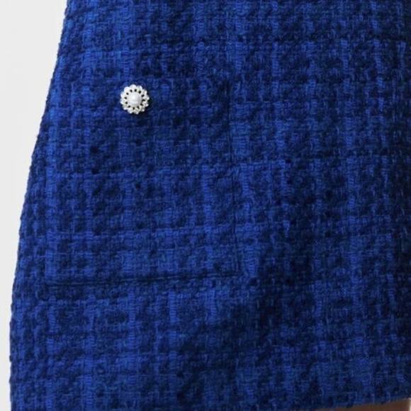 ZARA, New Blue Tweed Pinafore Preppy Jeweled Pocket Mini Dress Womens Size XL - Picture 4 of 13